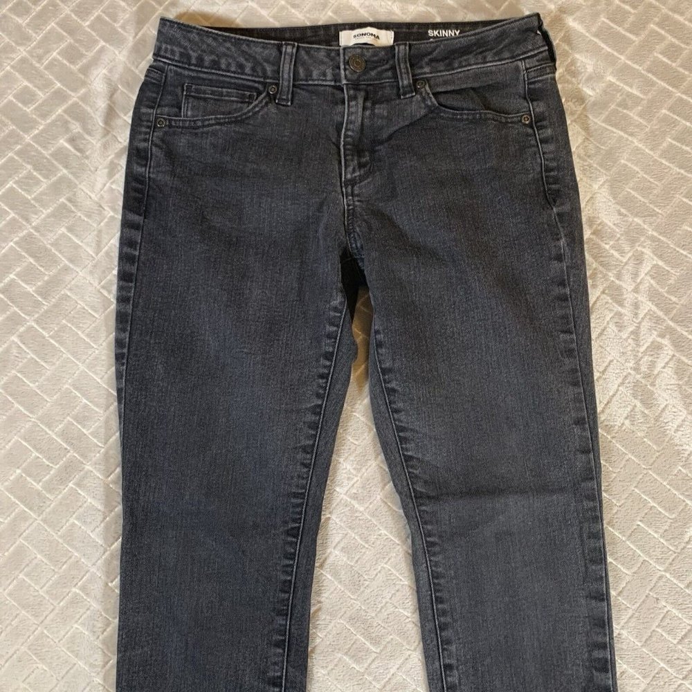 Sonoma Womens 8 Denim Jeans Faded Black Classic Skinny Low Rise Stretch - Picture 3 of 8